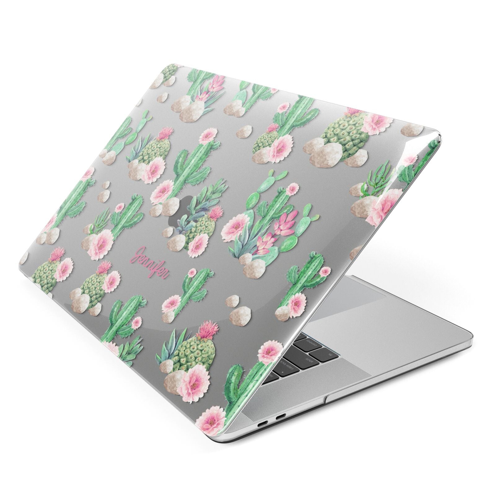 Floral Cactus Print with Name Apple MacBook Case Side View