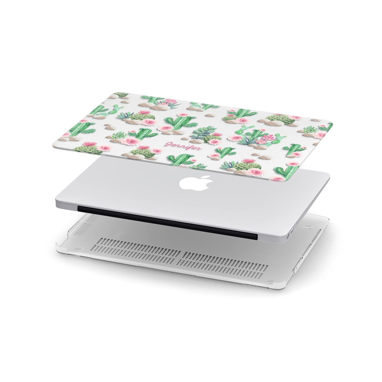 Floral Cactus Print with Name Apple MacBook Case in Detail