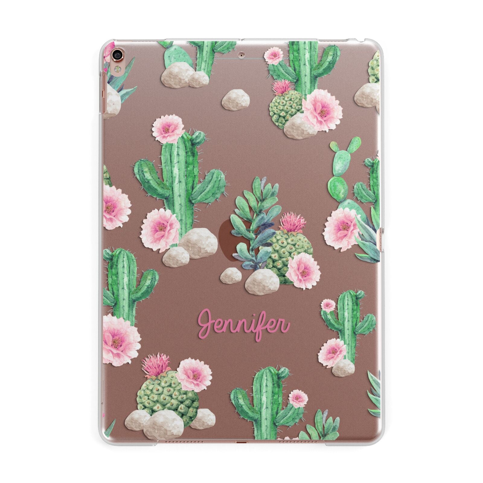 Floral Cactus Print with Name Apple iPad Rose Gold Case