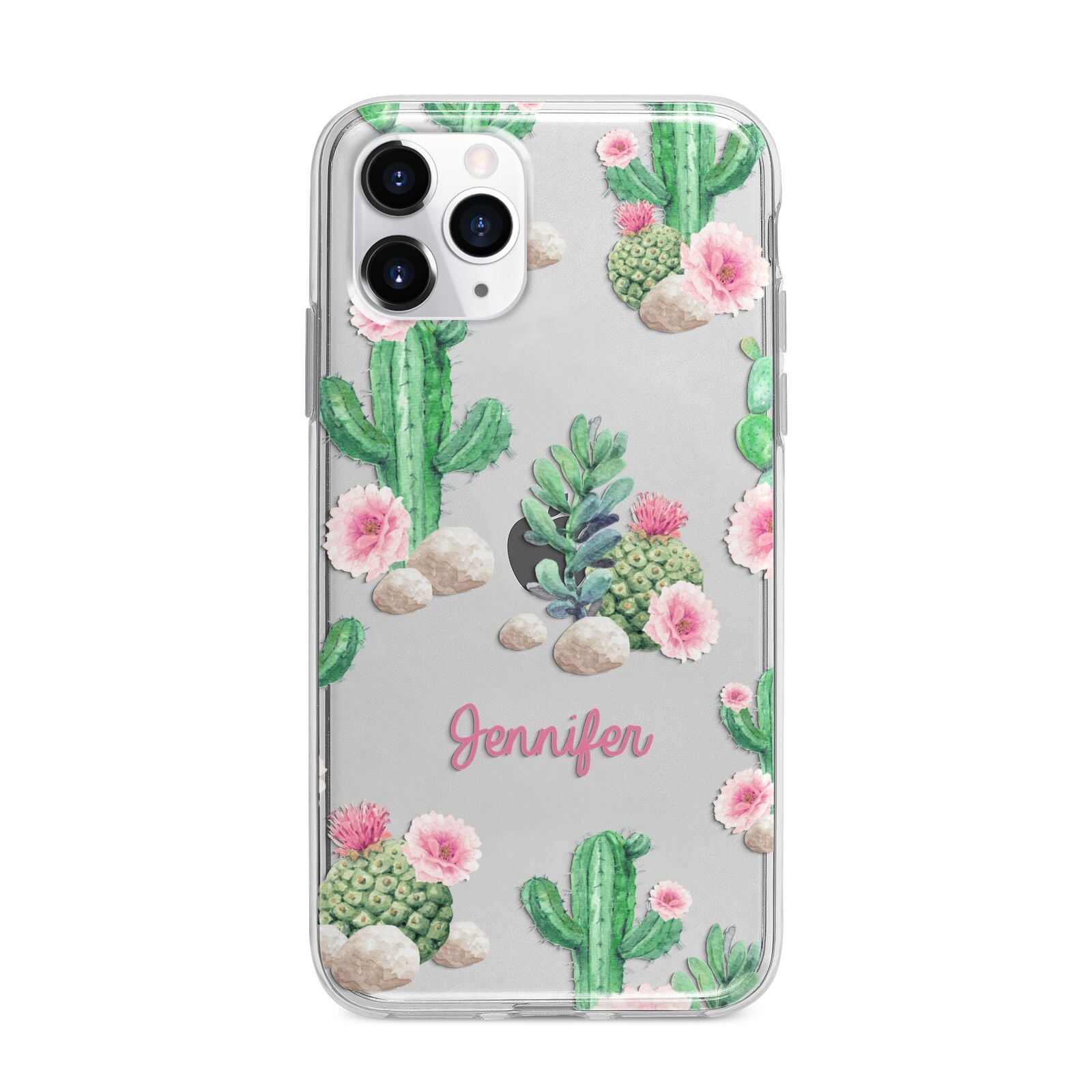 Floral Cactus Print with Name Apple iPhone 11 Pro Max in Silver with Bumper Case