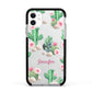 Floral Cactus Print with Name Apple iPhone 11 in White with Black Impact Case