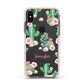 Floral Cactus Print with Name Apple iPhone Xs Impact Case Pink Edge on Black Phone