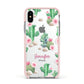 Floral Cactus Print with Name Apple iPhone Xs Impact Case Pink Edge on Silver Phone