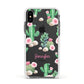 Floral Cactus Print with Name Apple iPhone Xs Impact Case White Edge on Black Phone