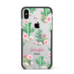 Floral Cactus Print with Name Apple iPhone Xs Max Impact Case Black Edge on Silver Phone