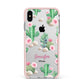 Floral Cactus Print with Name Apple iPhone Xs Max Impact Case Pink Edge on Silver Phone