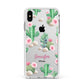 Floral Cactus Print with Name Apple iPhone Xs Max Impact Case White Edge on Silver Phone