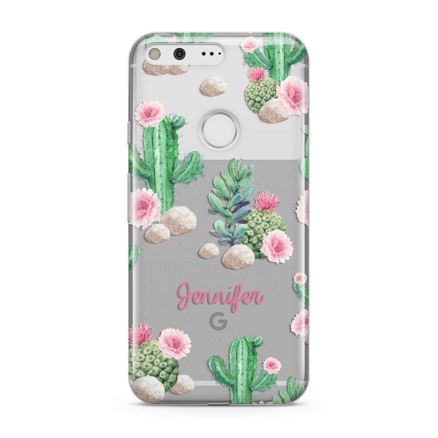 Floral Cactus Print with Name Google Pixel Case