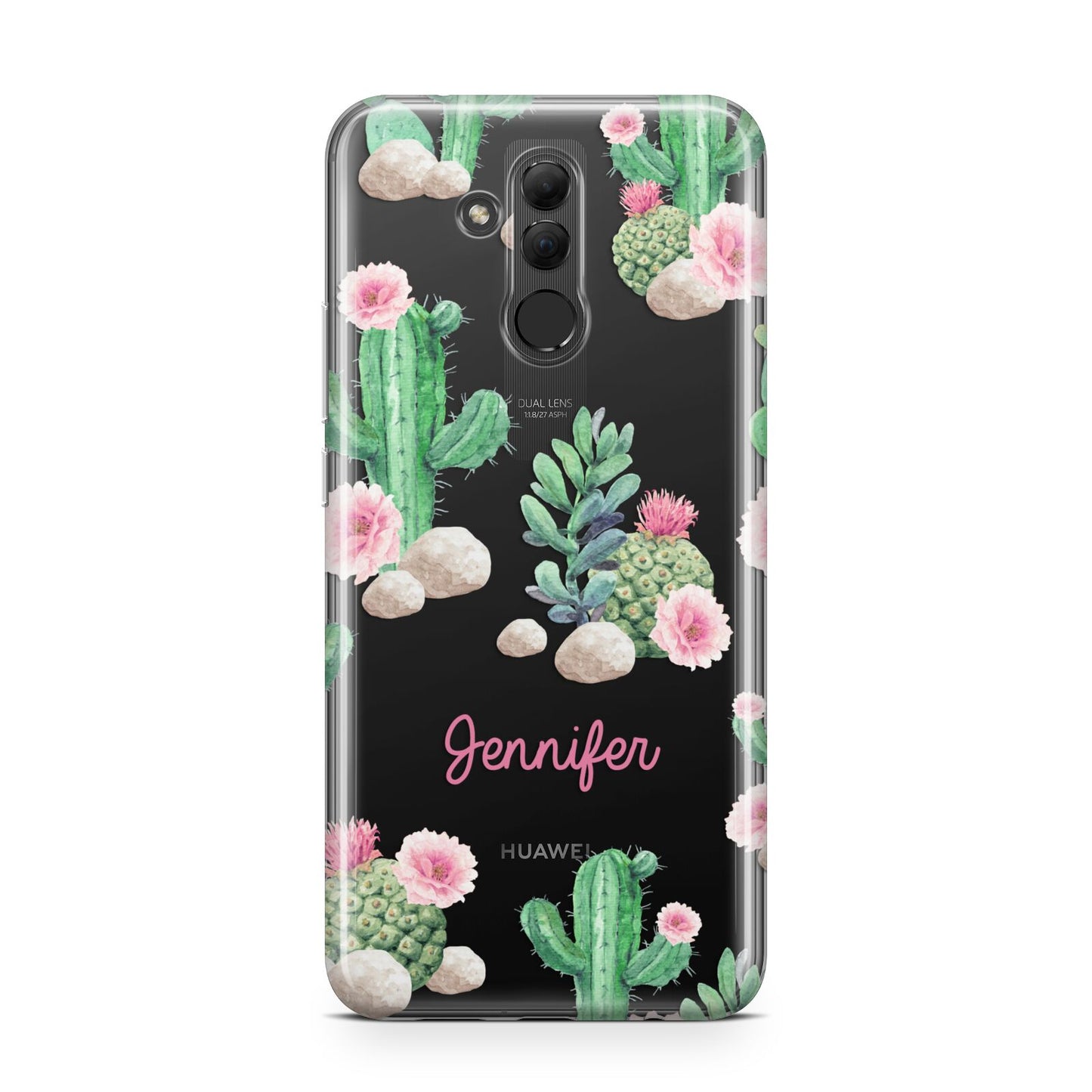 Floral Cactus Print with Name Huawei Mate 20 Lite