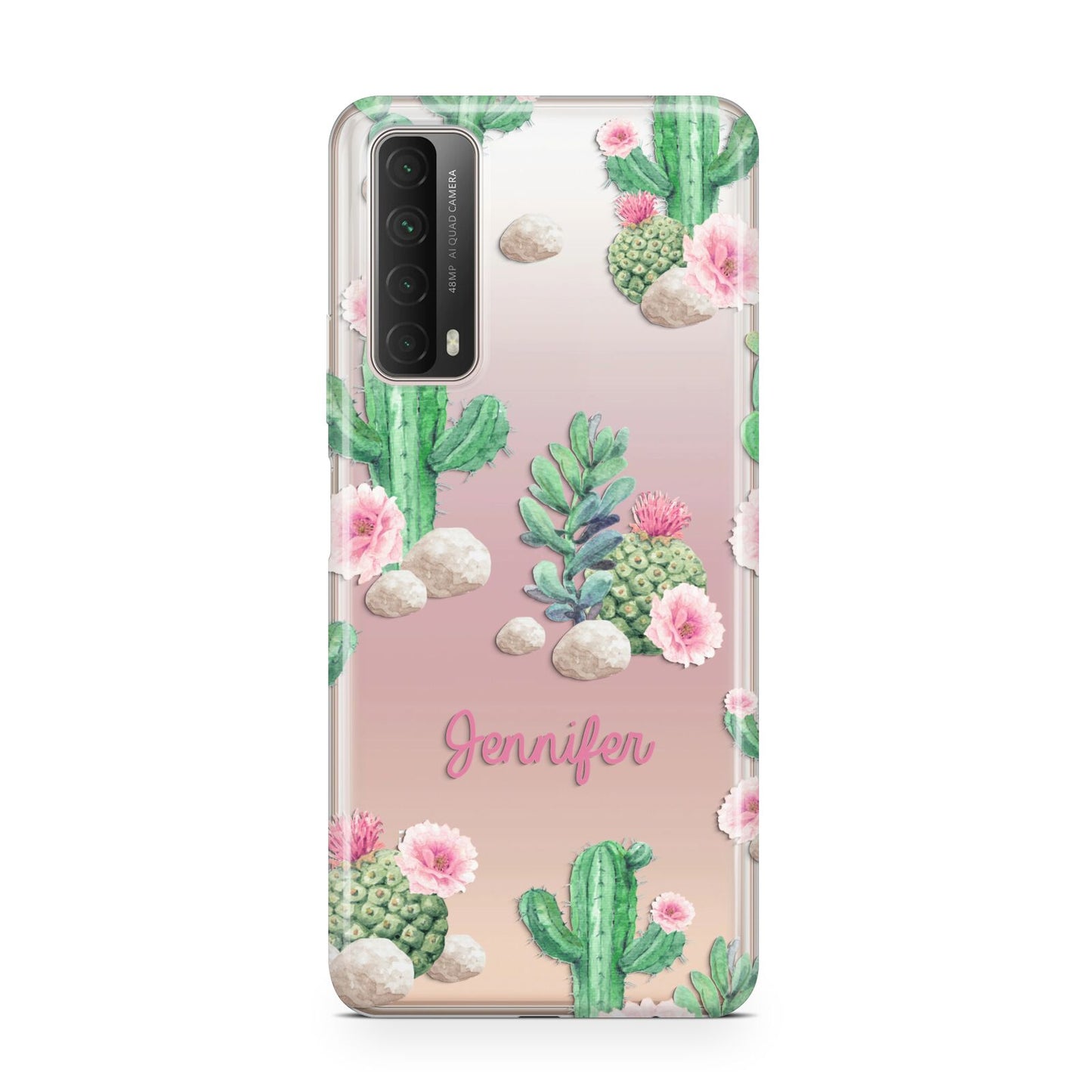 Floral Cactus Print with Name Huawei P Smart 2021