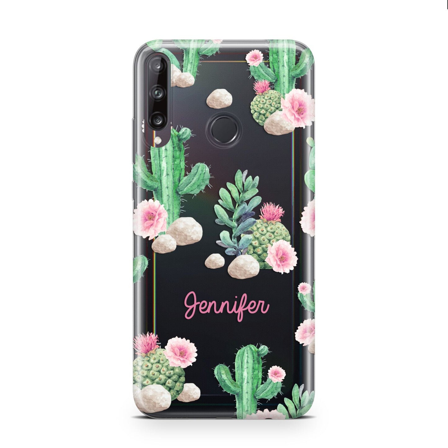 Floral Cactus Print with Name Huawei P40 Lite E Phone Case