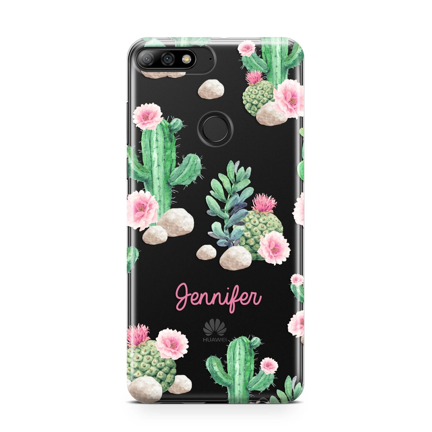 Floral Cactus Print with Name Huawei Y7 2018