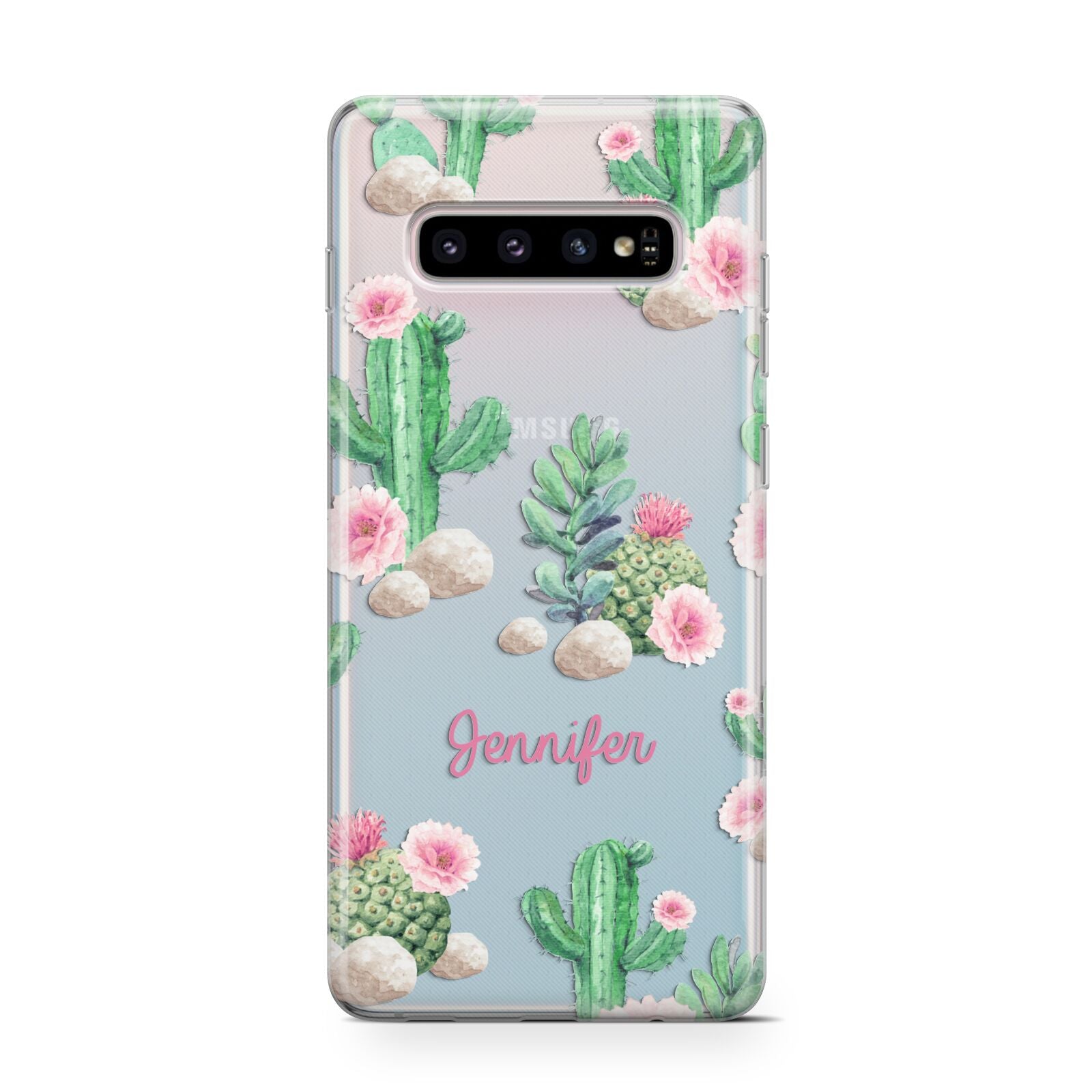 Floral Cactus Print with Name Protective Samsung Galaxy Case