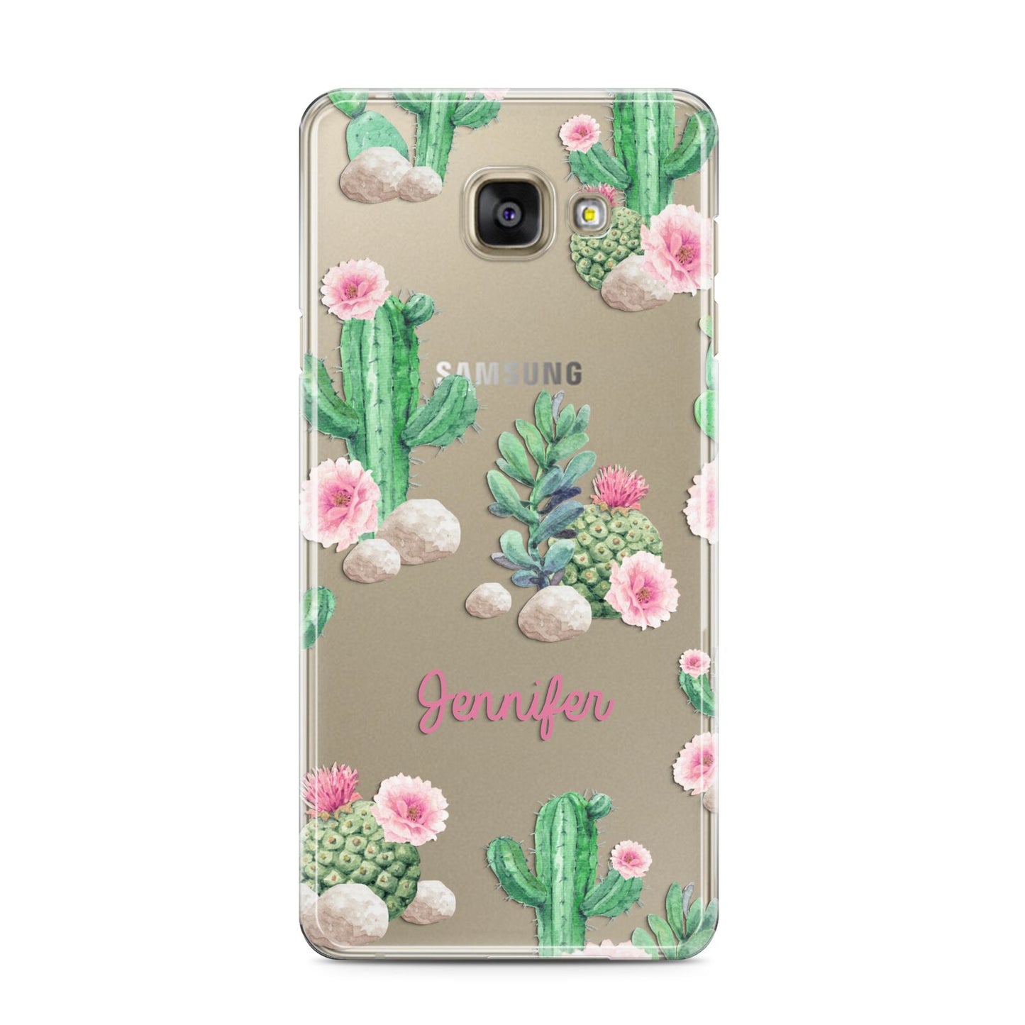 Floral Cactus Print with Name Samsung Galaxy A3 2016 Case on gold phone