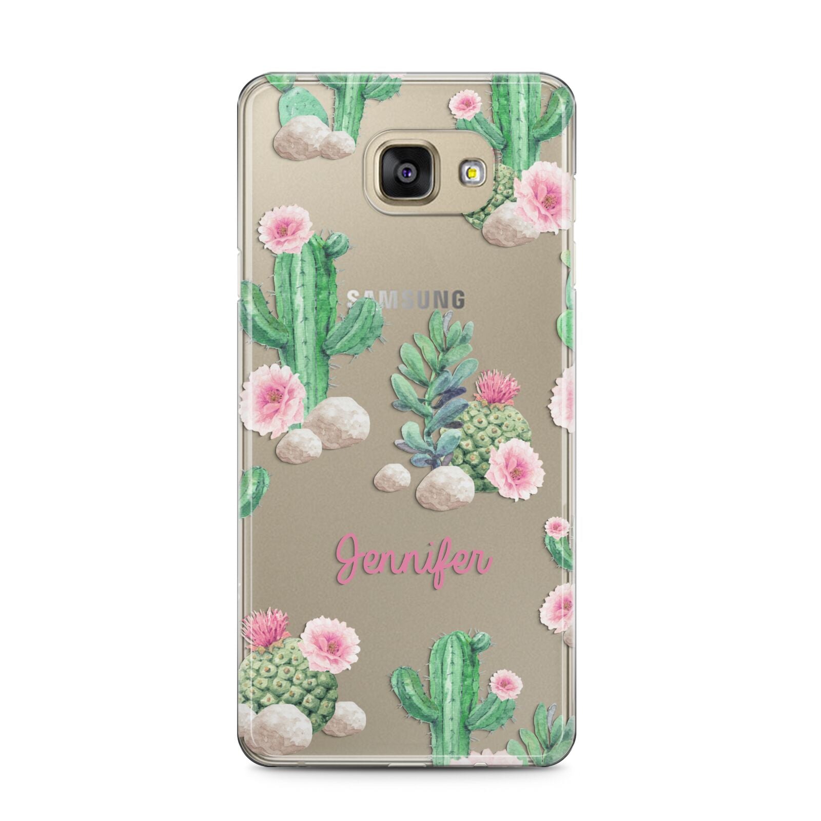 Floral Cactus Print with Name Samsung Galaxy A5 2016 Case on gold phone