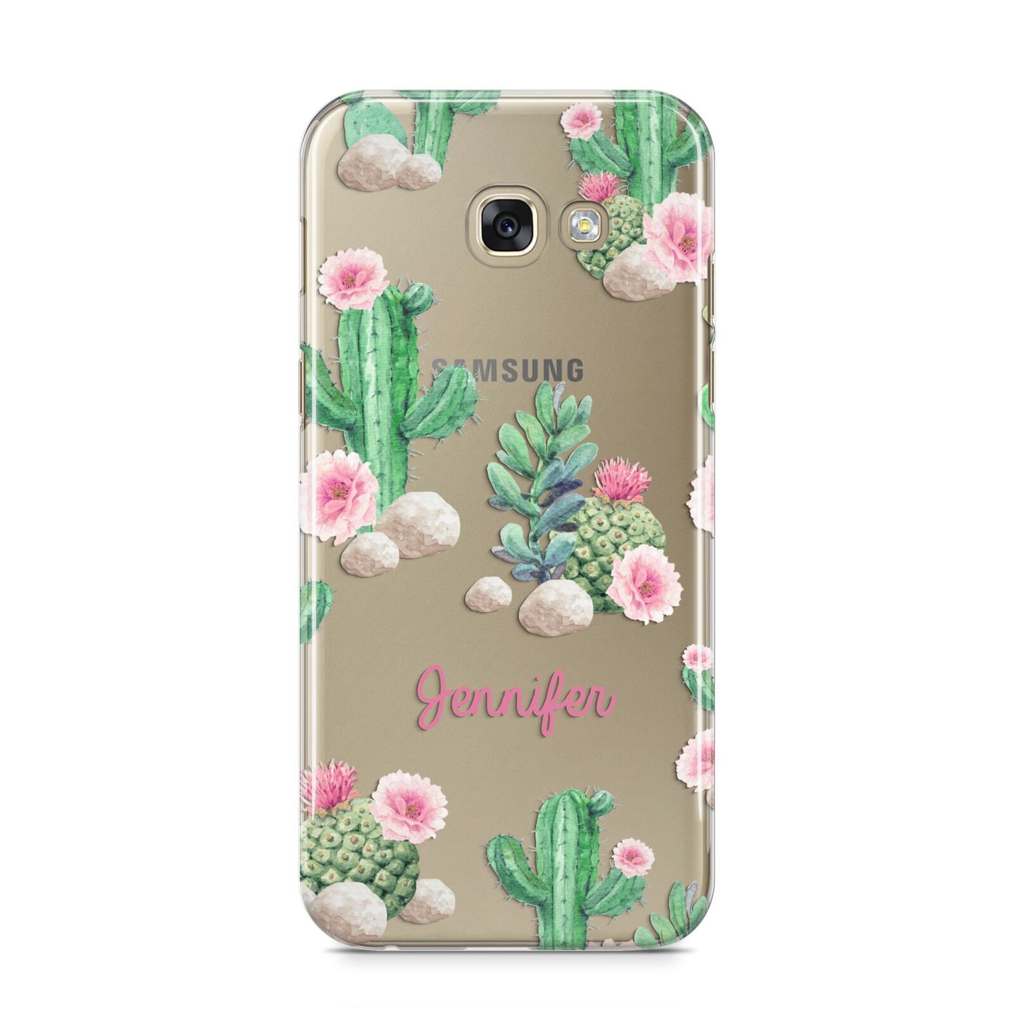 Floral Cactus Print with Name Samsung Galaxy A5 2017 Case on gold phone