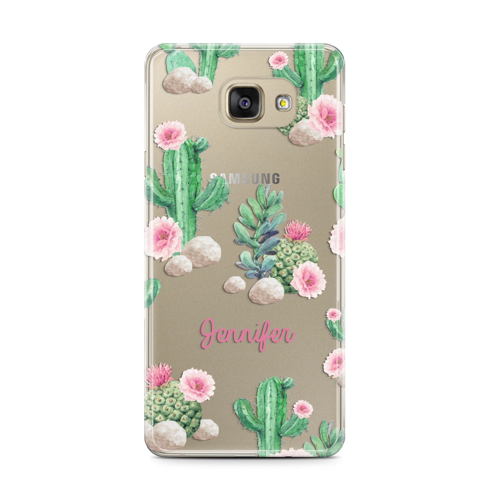 Floral Cactus Print with Name Samsung Galaxy A7 2016 Case on gold phone