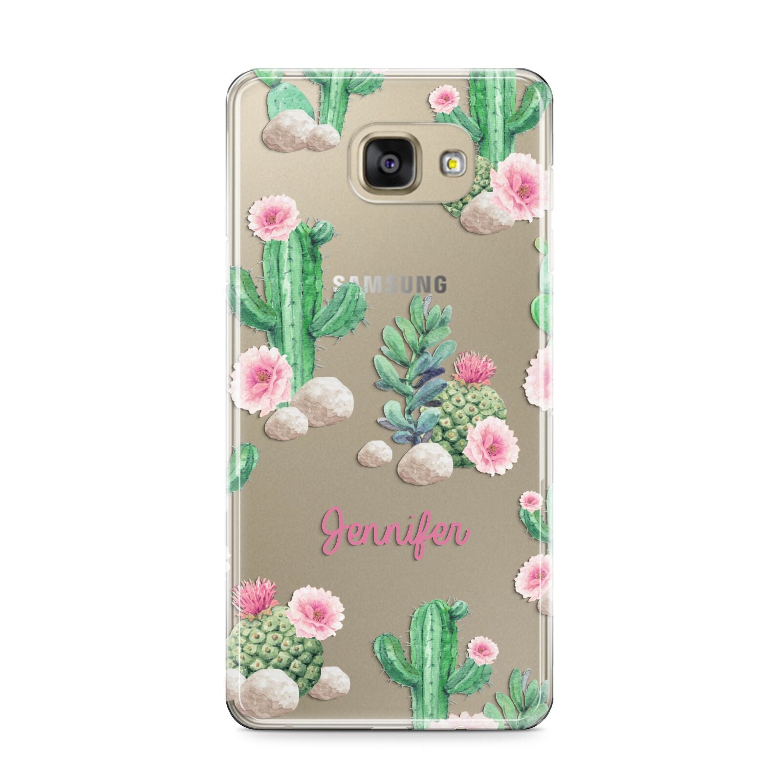 Floral Cactus Print with Name Samsung Galaxy A9 2016 Case on gold phone