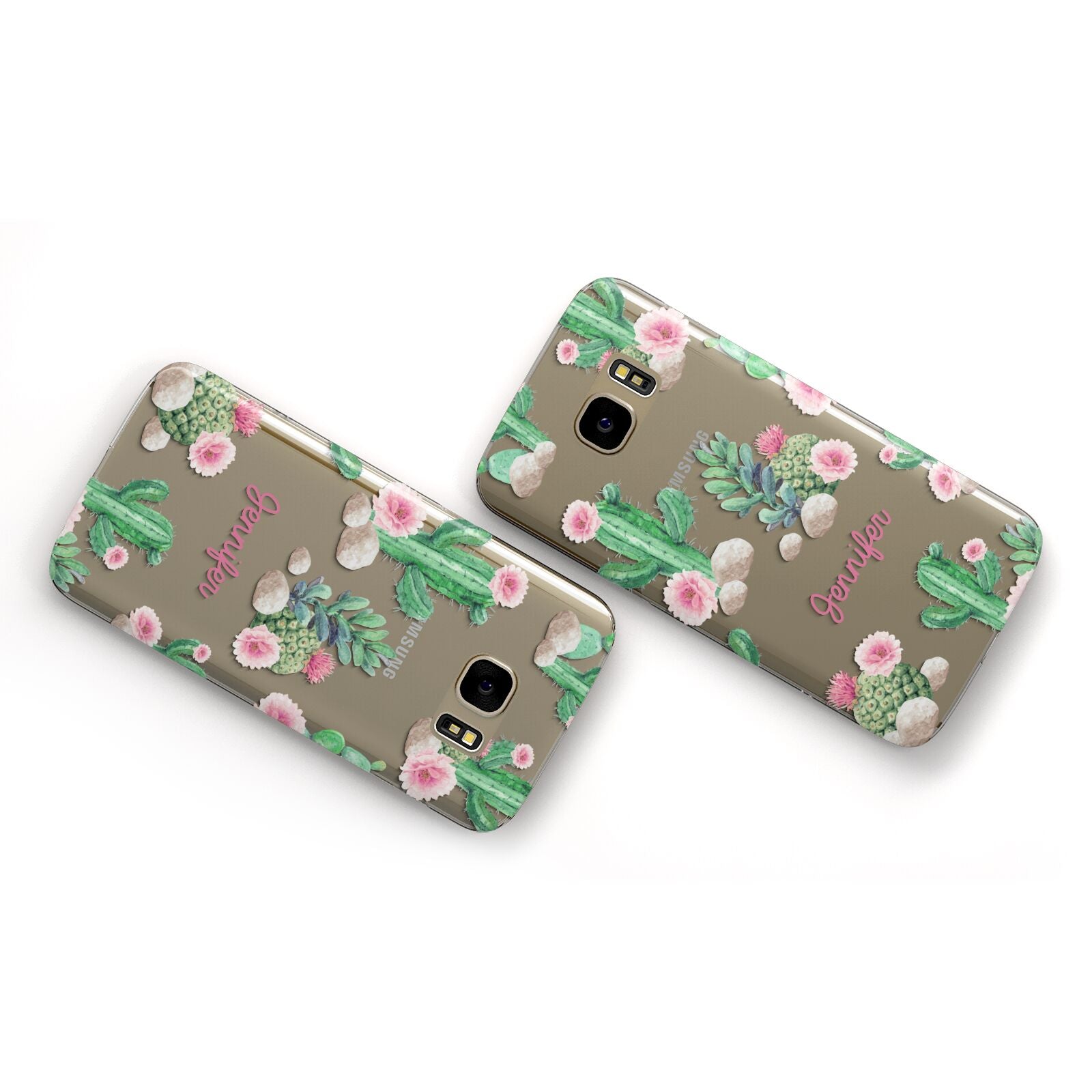 Floral Cactus Print with Name Samsung Galaxy Case Flat Overview