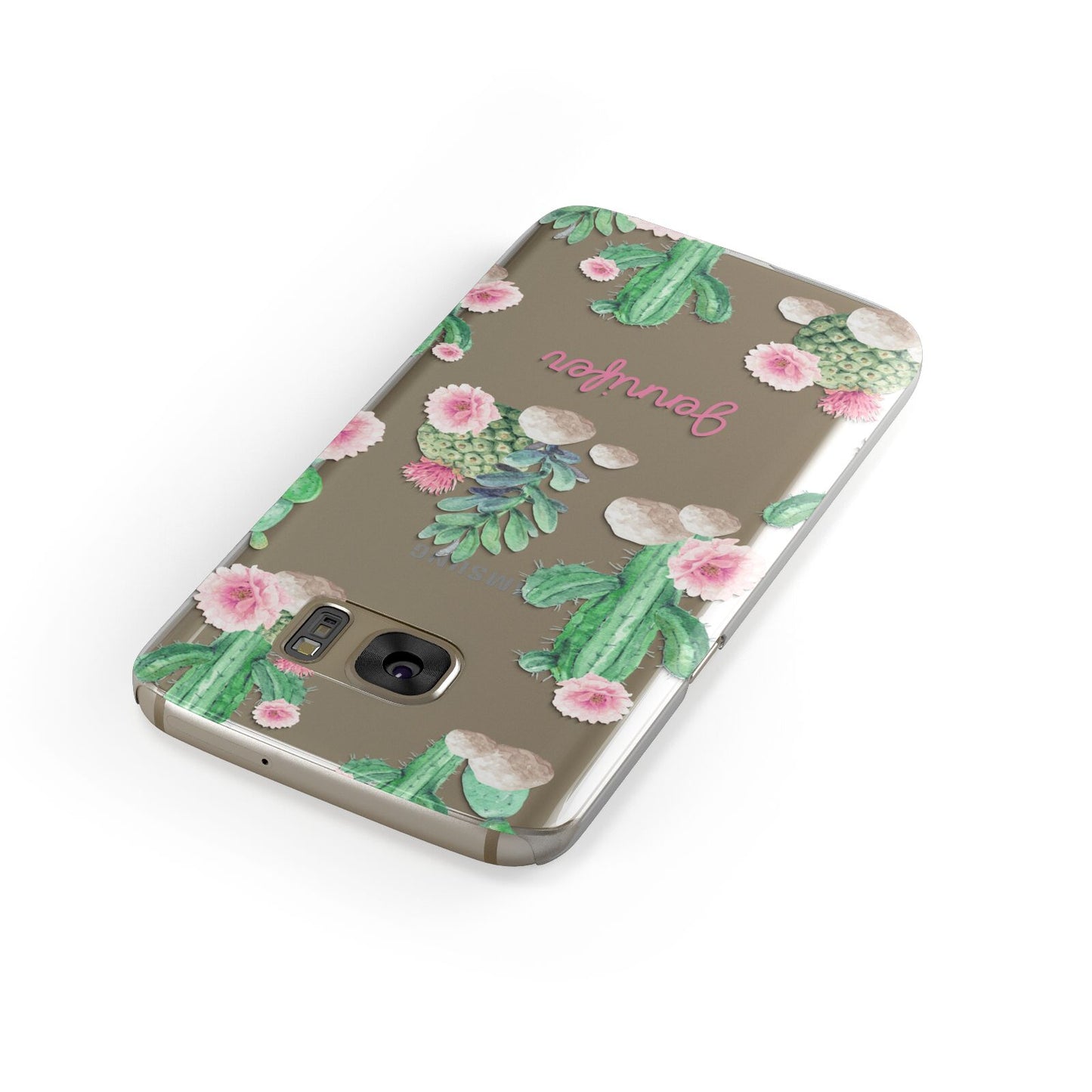 Floral Cactus Print with Name Samsung Galaxy Case Front Close Up