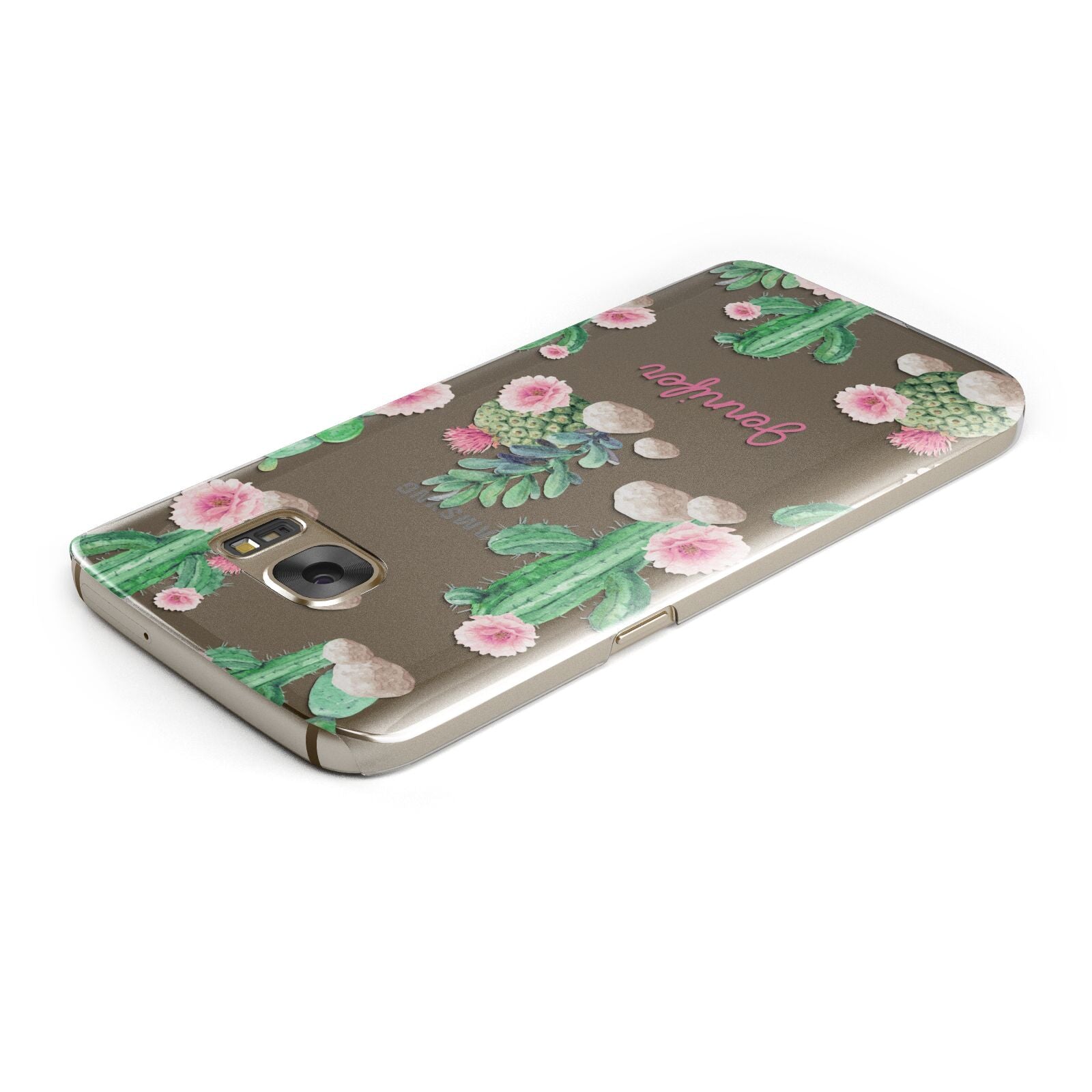 Floral Cactus Print with Name Samsung Galaxy Case Top Cutout