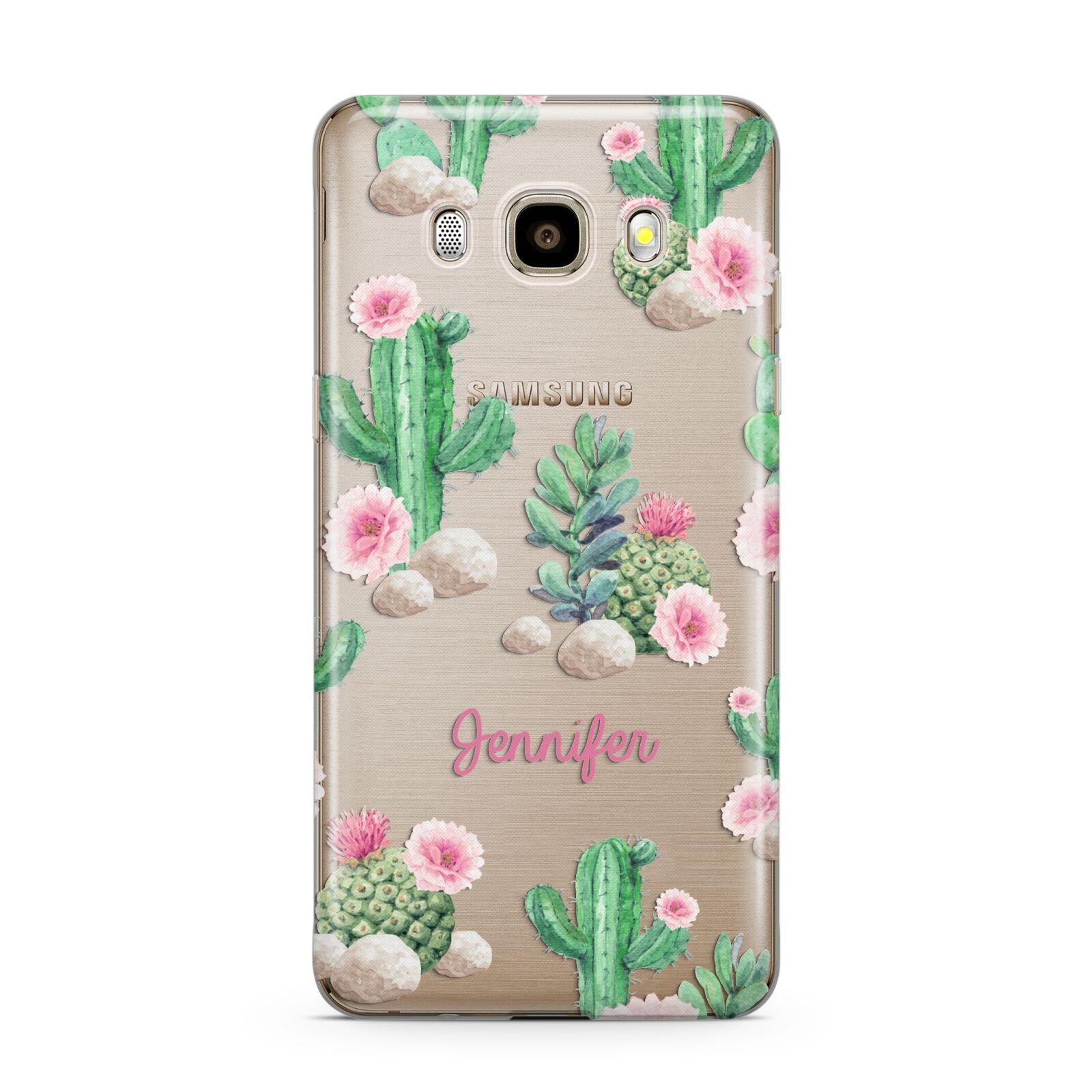 Floral Cactus Print with Name Samsung Galaxy J7 2016 Case on gold phone