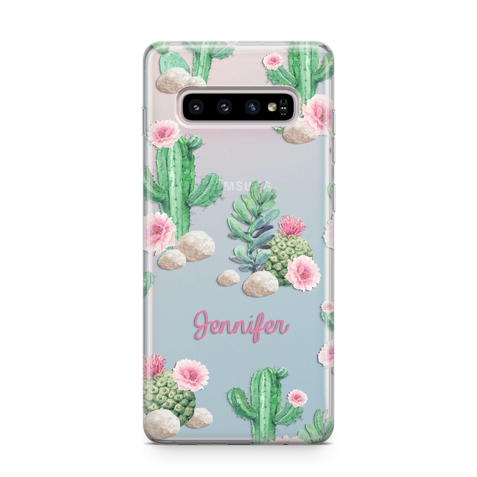 Floral Cactus Print with Name Samsung Galaxy S10 Plus Case