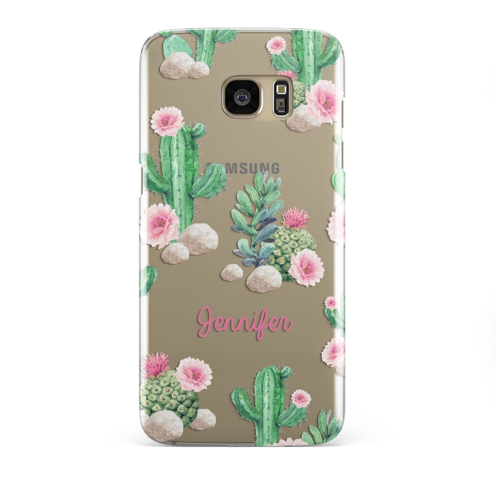 Floral Cactus Print with Name Samsung Galaxy S7 Edge Case