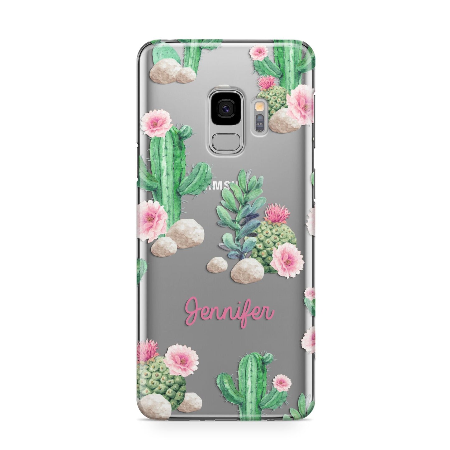 Floral Cactus Print with Name Samsung Galaxy S9 Case