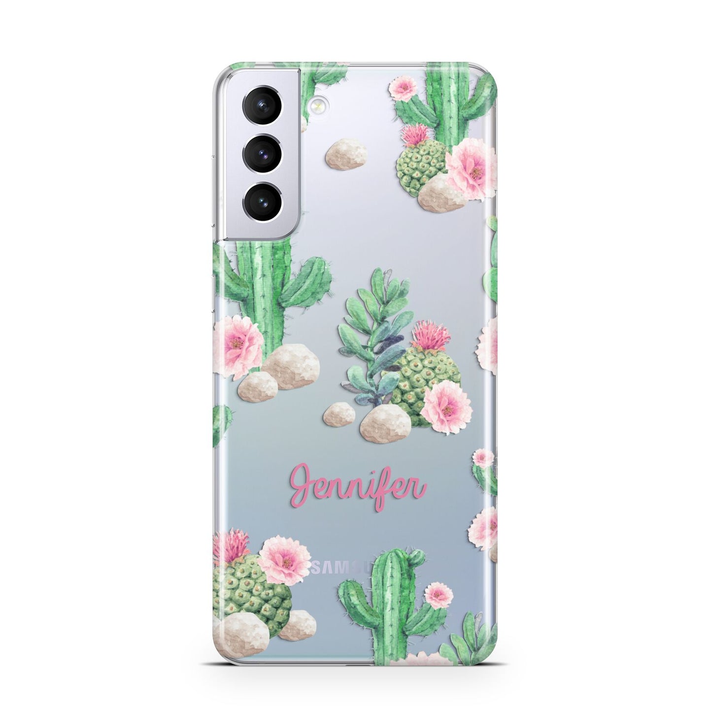 Floral Cactus Print with Name Samsung S21 Plus Case