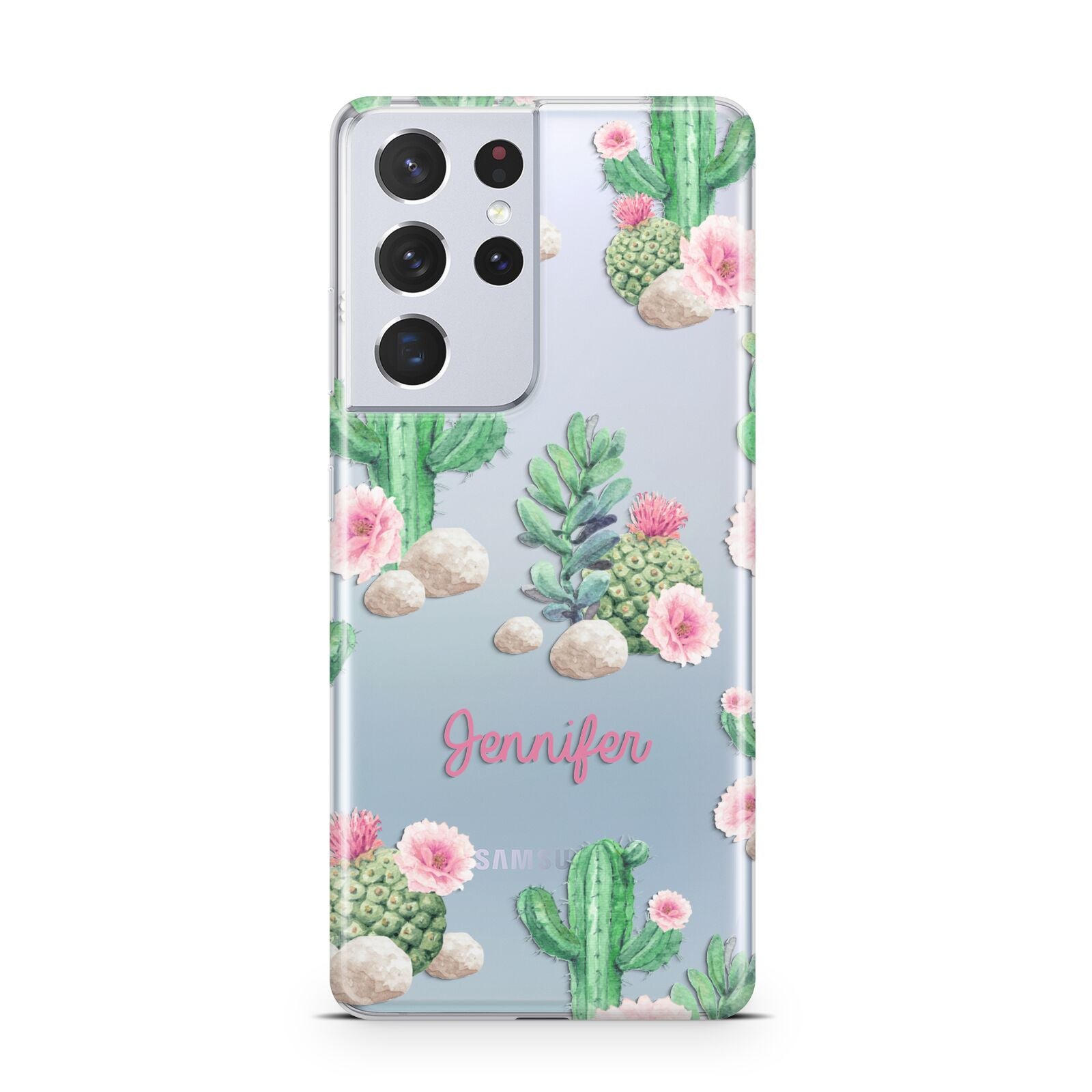 Floral Cactus Print with Name Samsung S21 Ultra Case