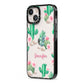 Floral Cactus Print with Name iPhone 13 Black Impact Case Side Angle on Silver phone