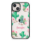 Floral Cactus Print with Name iPhone 13 Black Impact Case on Silver phone