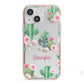 Floral Cactus Print with Name iPhone 13 Mini TPU Impact Case with Pink Edges