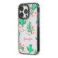 Floral Cactus Print with Name iPhone 13 Pro Black Impact Case Side Angle on Silver phone