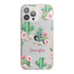 Floral Cactus Print with Name iPhone 13 Pro Max TPU Impact Case with Pink Edges