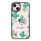 Floral Cactus Print with Name iPhone 14 Black Impact Case on Silver phone