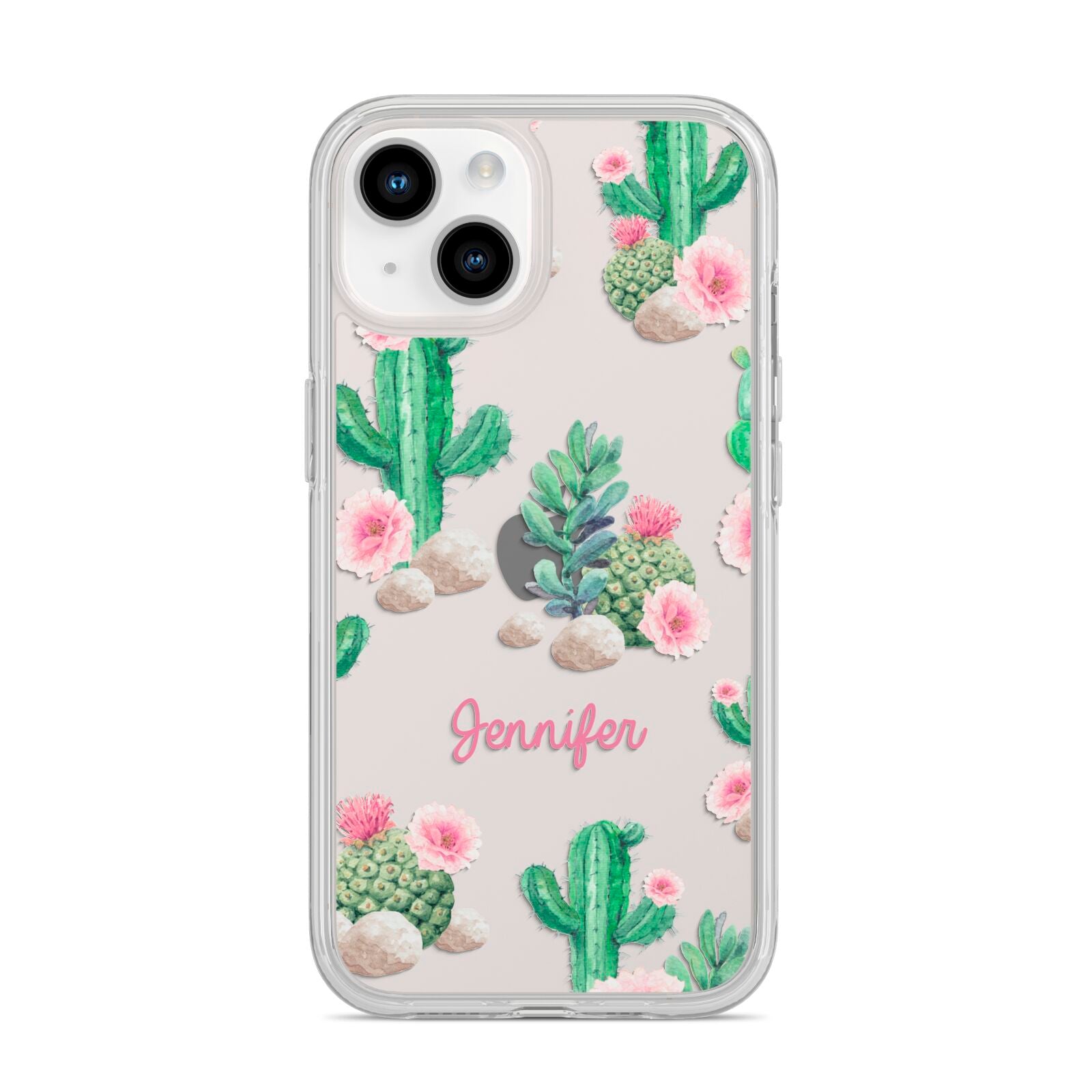 Floral Cactus Print with Name iPhone 14 Clear Tough Case Starlight