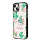 Floral Cactus Print with Name iPhone 14 Plus Black Impact Case Side Angle on Silver phone