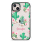 Floral Cactus Print with Name iPhone 14 Plus Black Impact Case on Silver phone