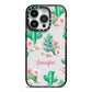 Floral Cactus Print with Name iPhone 14 Pro Black Impact Case on Silver phone