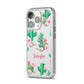 Floral Cactus Print with Name iPhone 14 Pro Clear Tough Case Silver Angled Image