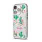 Floral Cactus Print with Name iPhone 14 Pro Glitter Tough Case Silver Angled Image