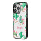 Floral Cactus Print with Name iPhone 14 Pro Max Black Impact Case Side Angle on Silver phone