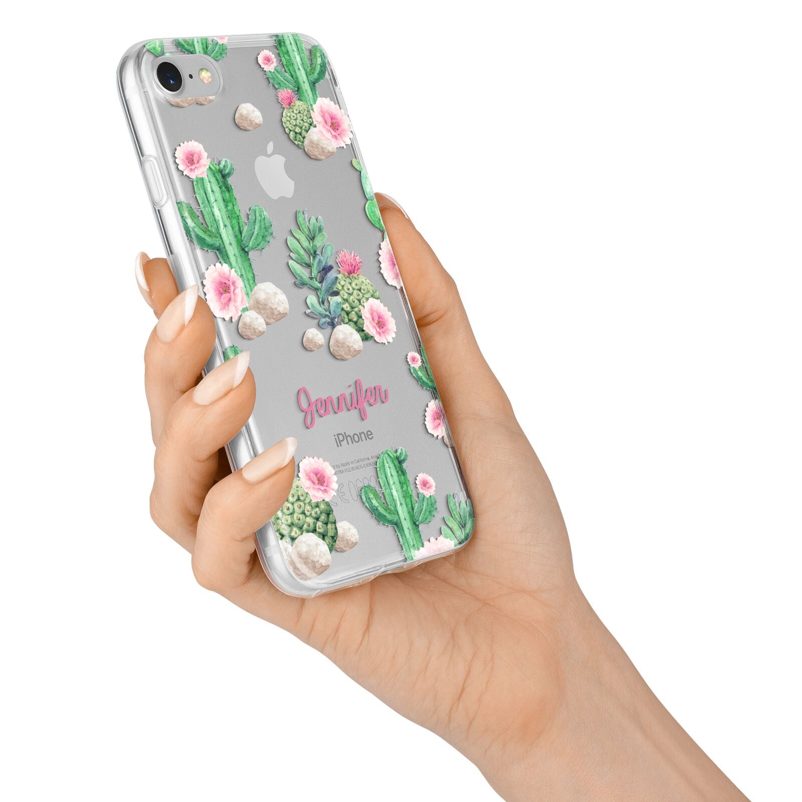 Floral Cactus Print with Name iPhone 7 Bumper Case on Silver iPhone Alternative Image