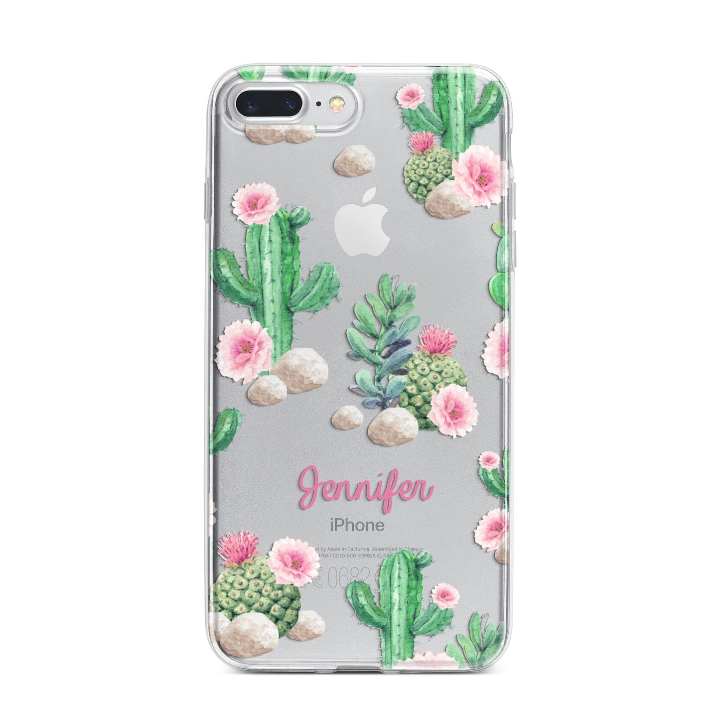 Floral Cactus Print with Name iPhone 7 Plus Bumper Case on Silver iPhone