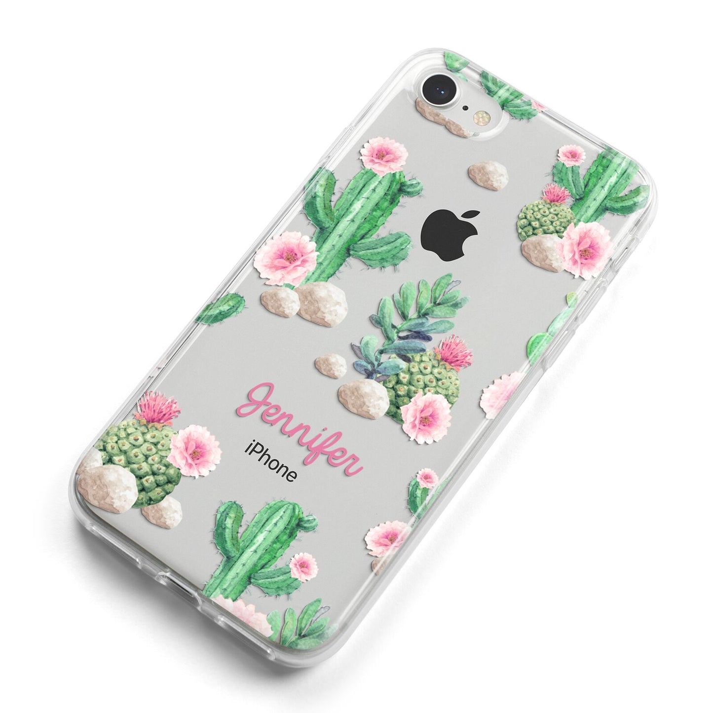 Floral Cactus Print with Name iPhone 8 Bumper Case on Silver iPhone Alternative Image