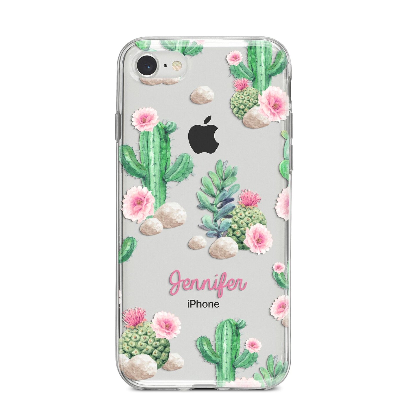 Floral Cactus Print with Name iPhone 8 Bumper Case on Silver iPhone