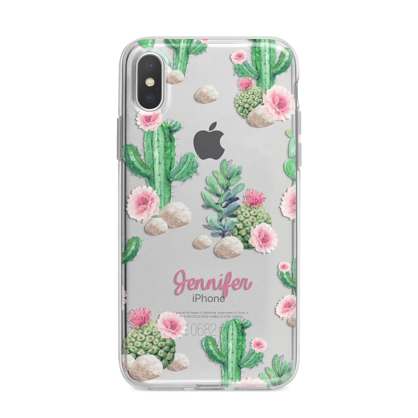 Floral Cactus Print with Name iPhone X Bumper Case on Silver iPhone Alternative Image 1