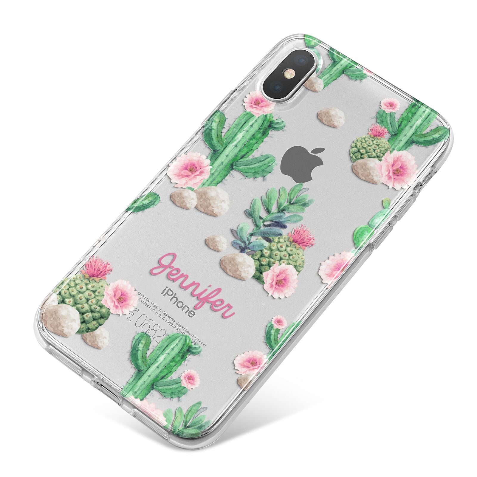 Floral Cactus Print with Name iPhone X Bumper Case on Silver iPhone